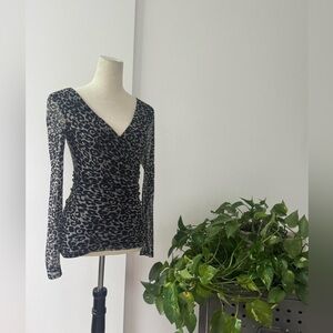 INC International Concepts Black and Gray Animal Print Blouse